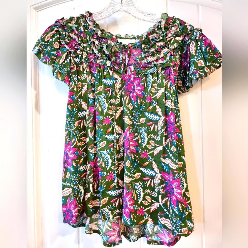 Jennifer & Grace Floral Peasant Blouse Puff Sleeve | Medium | NWT